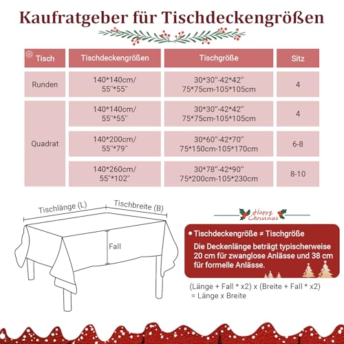 Nappe de Noël rectangulaire 140 x 260 cm grand format rouge et vert pour table de repas - 5