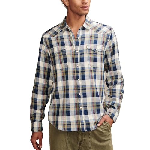 Lucky Brand Men's Plaid Indigo Western Shirt