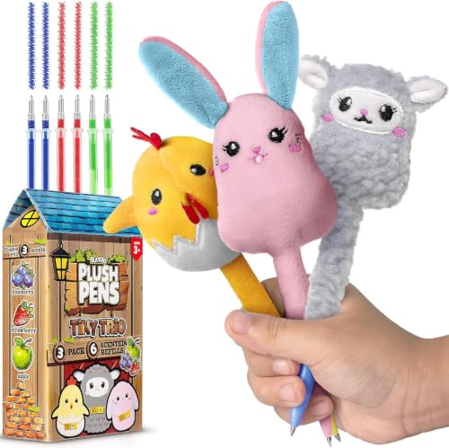 Image of BUNMO Cute Pens - Plush Fun Pens w /Soft Grip & 6 Colorful Refills - Gifts for Tweens - Fun Pencils for Kids - Bunny, Lamb, and Chicken - Gift for Teens - Squishies for Kids - Tiny Trio 3 Pack