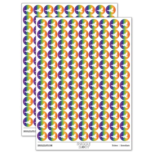 Owl Flying Bird Doodle 200+ Round Stickers - Gloss Finish - 0.50" Size - Rainbow