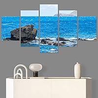 SIGNWIN 5 Panel Canvas Wall Art Modern Art Beach Dramatic Island Landscape Multicolor Photography for Home Decorations Ready to Hang - 60