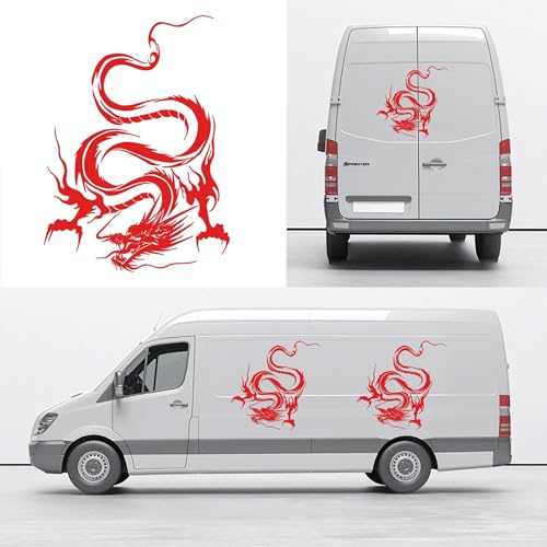 Image of Dragon Graphic Car Hood Sticker Self-Adhesive Vinyl Graphics Decals 19.69'' x 14.57'', Red