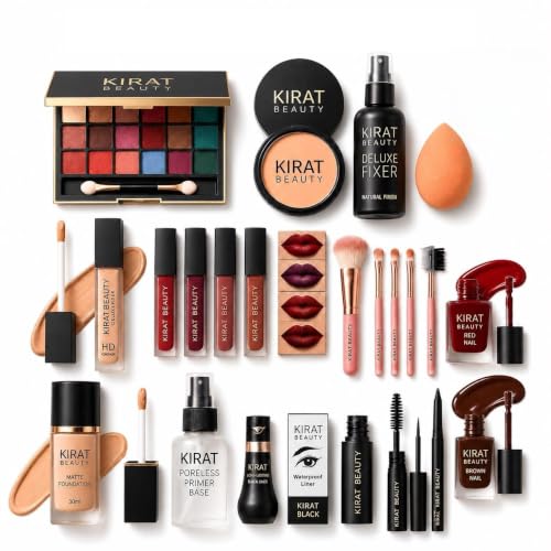 Image of Makeup Set, 20 Pcs Complete KitComplete Makeup Gift Set with Eyeshadow Palette, Foundation, Compact, Primer, Concealer, Lipsticks, Mascara, Eyeliner, Makeup Fixer,Nail paint, Brushes & Beauty Blender