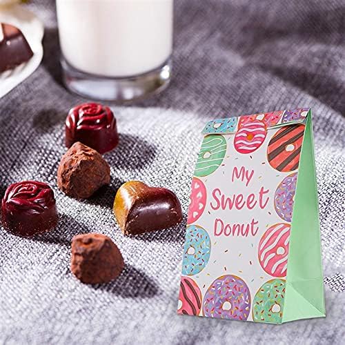Sturdy Storage Box 12 Pcs Donut Theme Gift Bags Sturdy Paper Biscuits Bag Candy Bags for Birthday for Christmas, Halloween, Graduations, Weddings