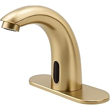 Brushed Gold Touchless Bathroom Sink Faucet - Battery Operated Automatic Motion Sensor Hands Free Faucet with Hot and Cold Mixing Valve