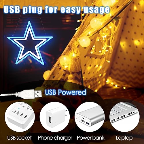 Image of Dallas Cowboy Neon Sign - Blue and White Star LED Light for Cowboys Fans, Game Room Wall Decor, Cowboys Merch Gift for Men, Boys, Sports Lovers