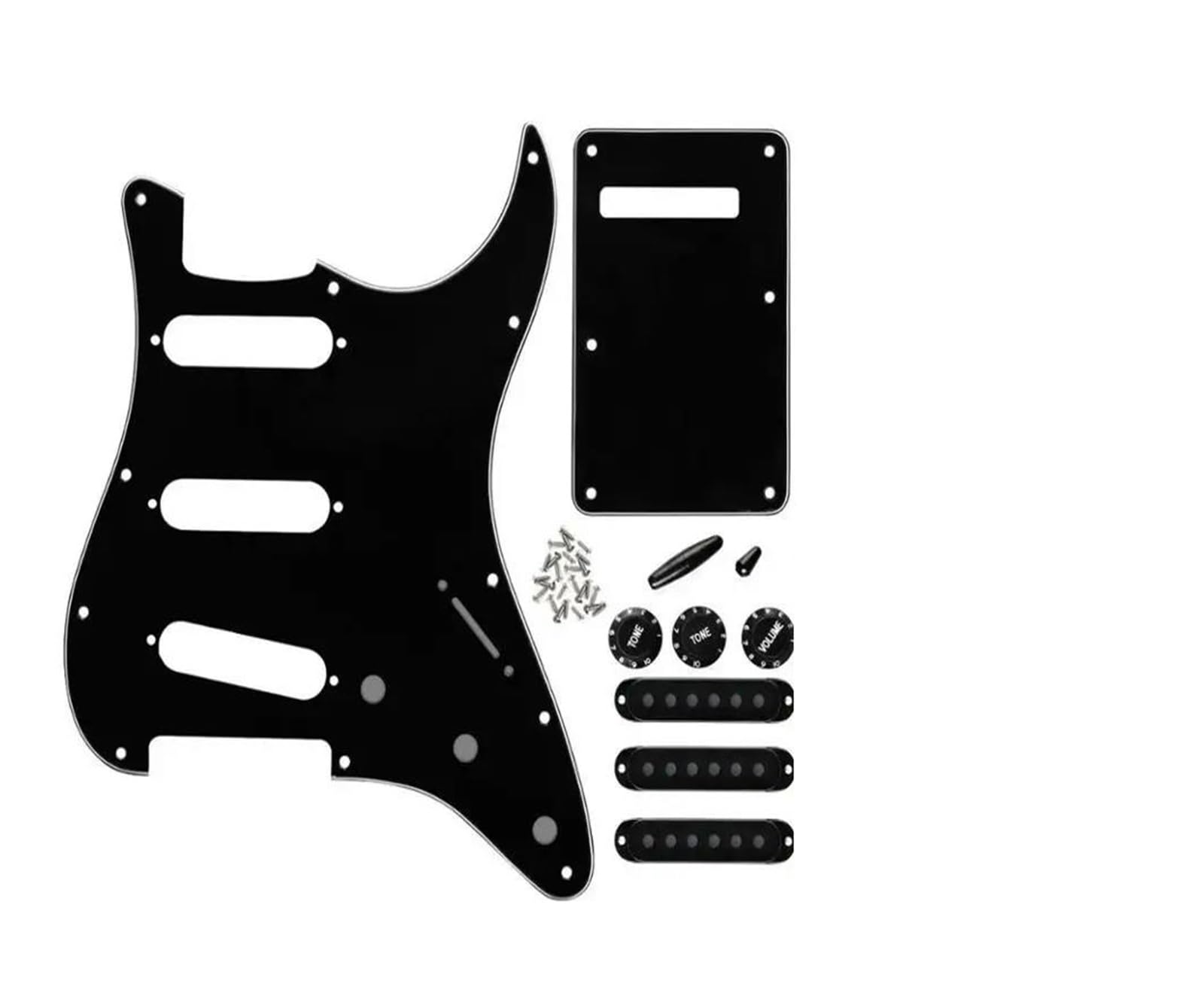 maskownica do gitary elektrycznej Zestaw 3-warstwowej czarnej 11-otworowej gitarowej płytki ochronnej SSS ST z osłonami przetworników gałkami do gitary(3pcs 52mm Covers)