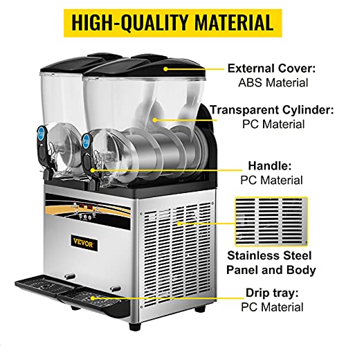 VEVOR Kommerzielle Slusheis Maschine, 2 x 15 L Slush Eismaschine 1000 W Slusheis Eismaschine, 430 x 450 x 800 mm Slushy Maschine Eslush Maker Maschine 64 kg Slush Eis Maschine 64 kg Slushgeräte – Bild 4
