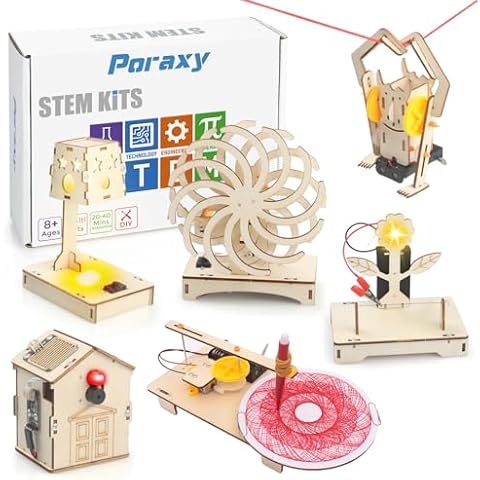 Poraxy 6 in 1 STEM Toys for Kids Ages 8-12, STEM Kits, 3D Wooden Puzzles, Educational Science Projects Building Model Kits, Birthday Gifts for Boys and Girls Ages 7 8 9 10 11 12 13 Years Old Cover