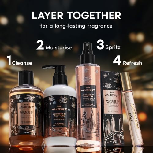Image of Nykaa Wanderlust Midnight in New York Moisturising Body Lotion, 250 ml |Orchid & Musk | Lightweight, Long-Lasting Moisturisation| Vegan, Paraben-Free I Suitable for All Skin Types