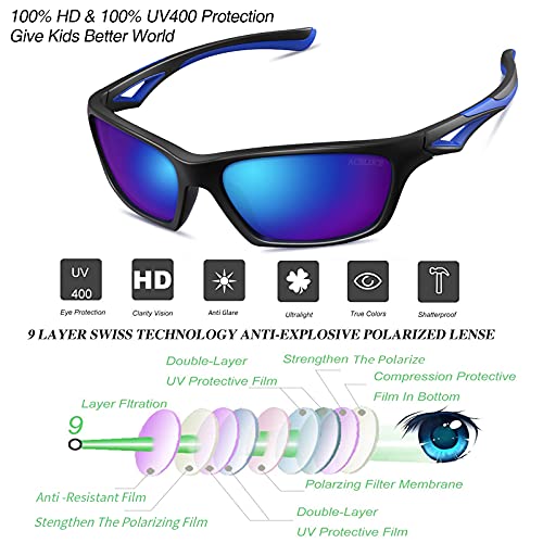 Kids Polarized Sunglasses TPEE Unbreakable Frame Sports Baseball Cycling Softball Glasses For Boys Girls Age 3-73