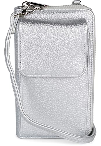 styleBREAKER Damen Mini Bag Geldbörse mit RFID Schutz und Handyfach | Crossbody Umhängetasche mit Schultergurt | Portemonnaie und Handytasche in einem | 19 x 11 x 5,5 cm, Farbe:Silber
