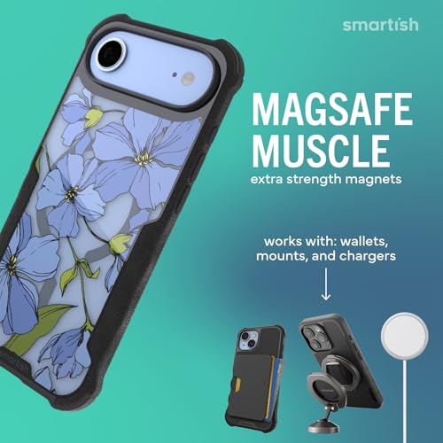 Image of Smartish iPhone Air MagSafe Case - Gripzilla Protective Magnetic Case for Men [Rugged + Tough] Military Grade Heavy Duty Grip Armor - Drop Tested for Apple iPhone Air - Blue Blossoms