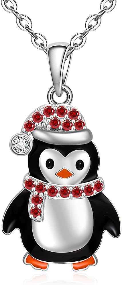 Fenthring Christmas Penguin Necklace for Women Sterling Silver 925 Penguin Jewelry Necklace Pendant Cute Birthday Holiday Gifts