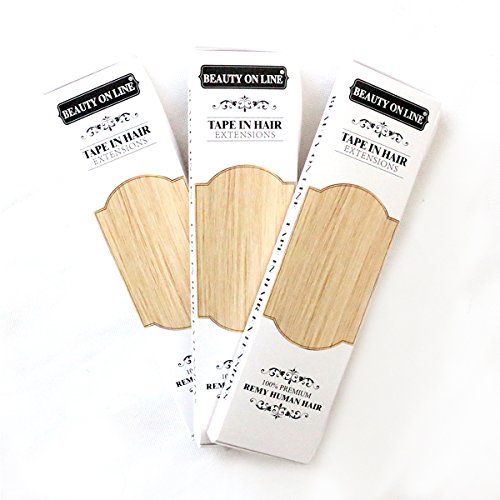 Tape in Hair Extensions Human Hair 20 inch 50g/pack 20pcs Seamless Skin Weft Remy Straight Hair (60#) Platinum Blonde - Thumbnail 4