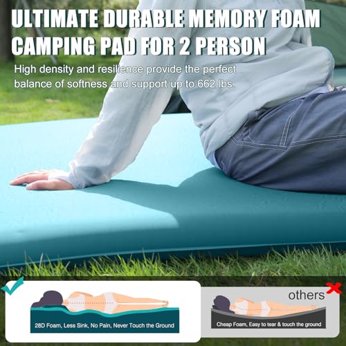 Double-Self-Inflating-Sleeping-Pad-with-Electric-Pump314-Thick-Memory-Foam-Camping-Mattress-2-Person-wPillowEasy-InflateDeflateOutdoor-Camp-Mat-for-Rooftop-Tent-Car-Truck-Peacock-Blue