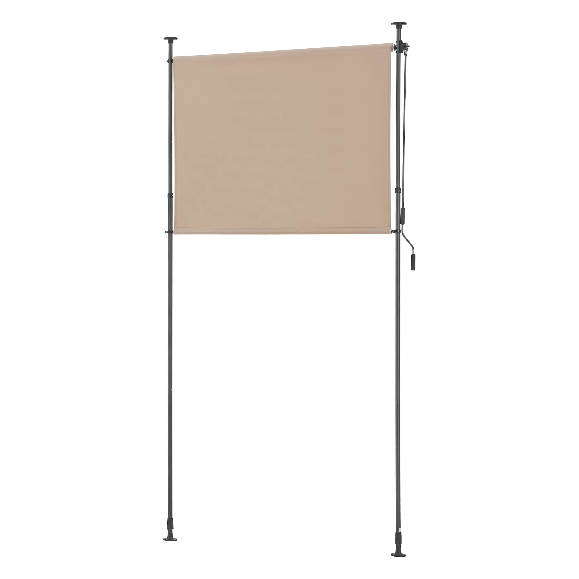 Store Extérieur aux Barres Téléscopiques sans Perçage pour Terrasse Brise-Vue Solide à Manivelle Polyester Aluminium Acier 104 x 270 x 310 cm Sable