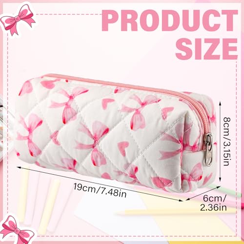 Image of Sherr Coquette Bow Pencil Case Pink Bow Cute Pencil Pouch Soft Cotton Storage Bag Aesthetic Pattern Gift Makeup Pouch Cosmetic Travel Bag for Women