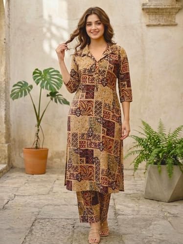 Image of Women's Cotton Blend A-line Printed Kurta with Palazzo Set | Officewear Kurta Set for Women
