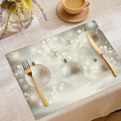 6 Stück Platzset Weihnachten Abwaschbar, Sterne Weihnachtskugeln...