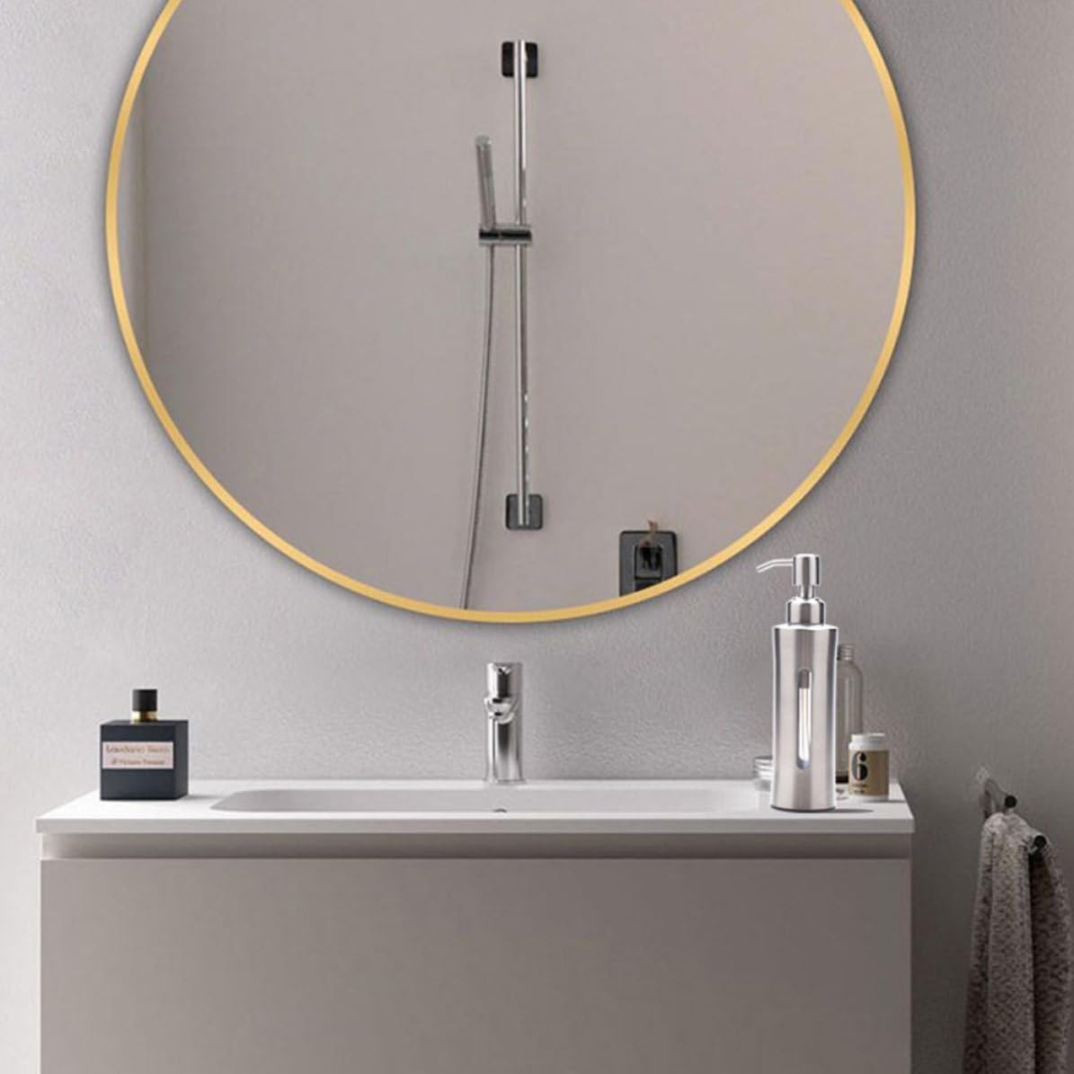 Dispenser Sapone in Acciaio Inox 304, Bottiglia Tonda | Pompa a Pressione, Serbatoio Visibile, Rotazione Flessibile per Bagno e Cucina