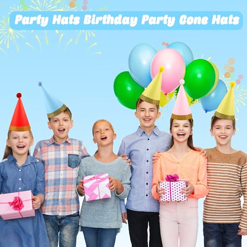 Rcanedny CD-267 24 Pcs Birthday Party Hats Colorful Glitter Cone Party Hats With Pompom For Kids Adults Birthday Christmas Holiday Party Favors Supplies thumb #6