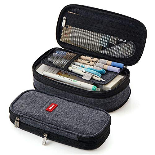 KKmoon Estojo para lápis escolar de grande capacidade, papelaria, zíper, armazenamento para escritório, armazenamento, multicamadas, bolso