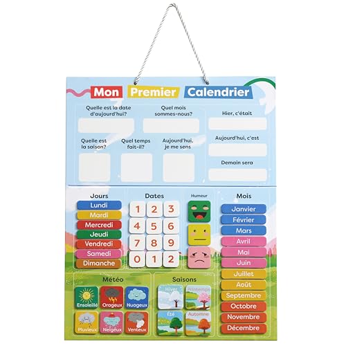 chuckle - Calendrier Magnétique pour Enfants avec Saisons, Dates Et Météo (en Français) - 40x32 cm - Outil d'apprentissage Ludique pour Enfants De 4 À 10 Ans