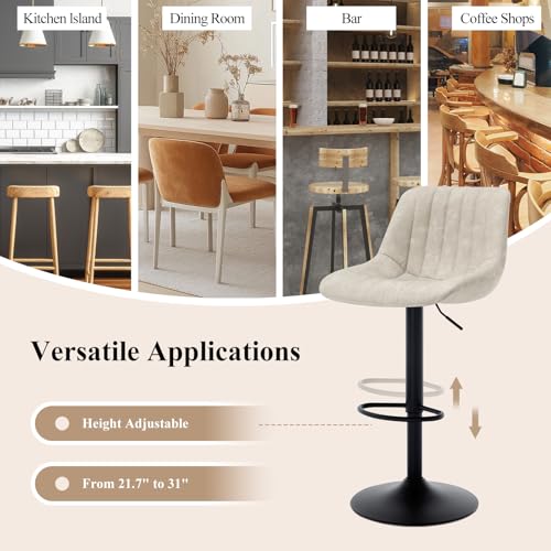 Butacos Giratorios de Bar, Set de 2, Altura Ajustable (21,7''-31''), Sin Apoyabrazos, Asiento en Cuero Sintético para Isla de Cocina o Bar en Casa, Color Gris-Negro miniatura 7