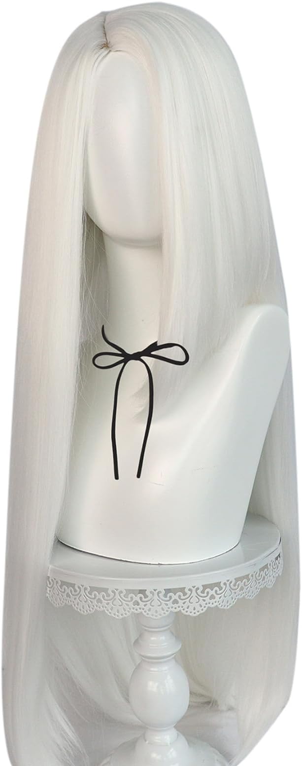 MeguruAnime Hazbin Hotel cosplay wig cos Role Vaggie White Long Straight Hair for Women Men Halloween Christmas Weekend Party