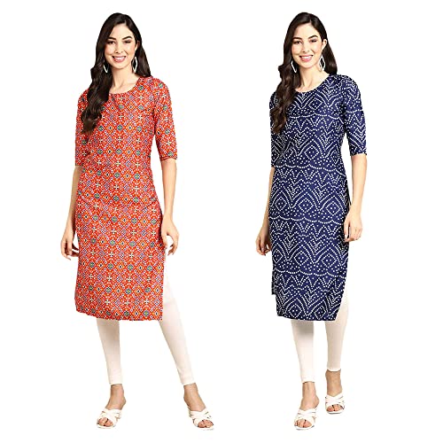 Image of Pinkmint Designer Woman's Crepe Multicolored Straight Kurta [A-355-330]