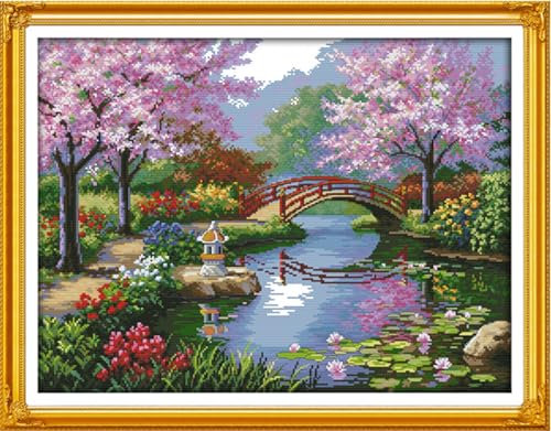 Image of Rosyfoxes Cross Stitch Kits Stamped Full Range of Embroidery Starter Kits for Adult DIY 14CT 2 Strands - Printed kit The Beautiful Scenery of Park(Printed) 21.7x16.9 inches