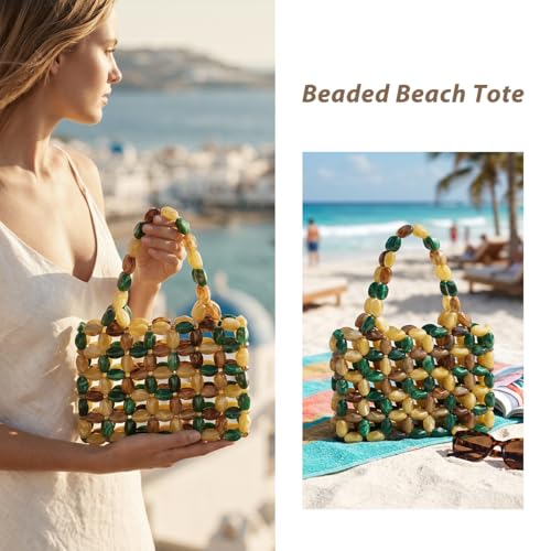 Bolso tote tejido con cuentas para mujer miniatura 3