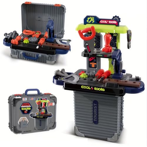 Image of FunBlast Kids 3 in 1 Tool Kit Suitcase with Workbench - Pretend Play Tool Set for Boys, Portable Engineer Toy with Tools, DIY Construction Playset Gift for Kids 3-8 Years (Small-30 Pcs)
