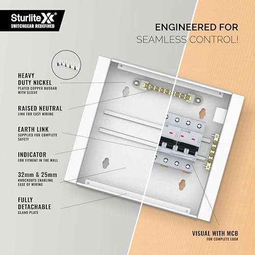 Image of Sturlite Ovix Double Door MCB Distribution Board | 8 Way SPN (Single Pole and Neutral) | Metal Body with Premium Finish & Concealed Hinges | Cable Kit Included - (Pack of 1)