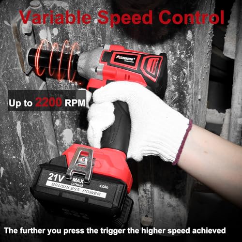 AOBEN Cordless Impact Wrench 1/2 inch,21V 300N.m Brushless Impact Gun with 4.0Ah Battery, Charger & 6 Sockets,Electric Impact Wrench for Car Home - Thumbnail 2