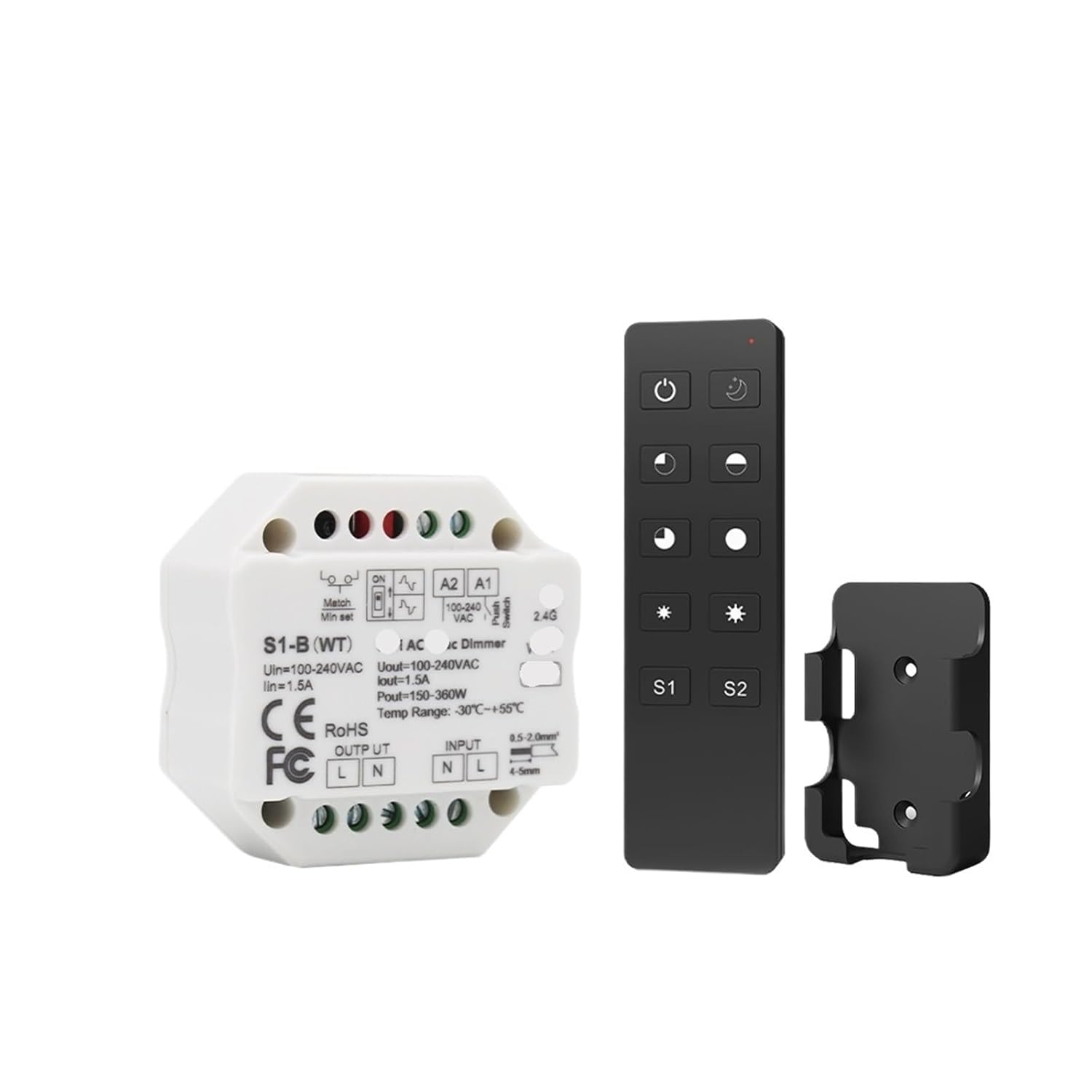 1 Pcs Dimmer S1-B(WT) R1 Set S1-B(WT) R11 Set S1-B(WT) RT1 Set LED AC 110V 220V 240V Thyristor Dimmer Single Color Dimmable Strip Light Controller(S1-B WT R1 Set)