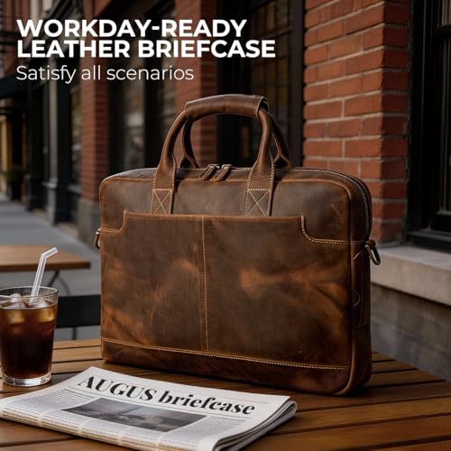 Image of Augus Leather Briefcase Laptop for Men Fits 16 Inch Laptop