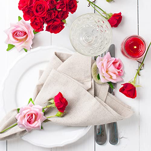 12 Pcs Pink Flower Napkin Rings Floral Napkin Rings Champagne Rose/Peony Napkin Holder Pink Handicraft Flower Napkin Rings Wedding Table Decoration For Wedding Banquet Birthday Party (Champagne Rose) #TOP4