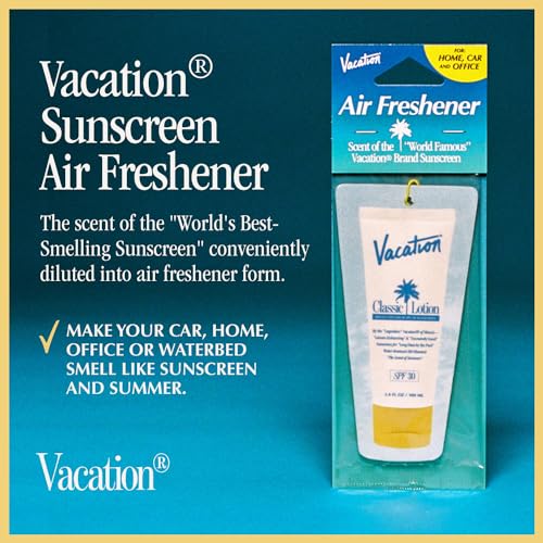 Image of Vacation Car Air Freshener, Pack of 3 - Hanging Air Freshener for Car, Home and Office, Vacation by Vacation Sunscreen Signature Scent, Long-Lasting Deodorizer
