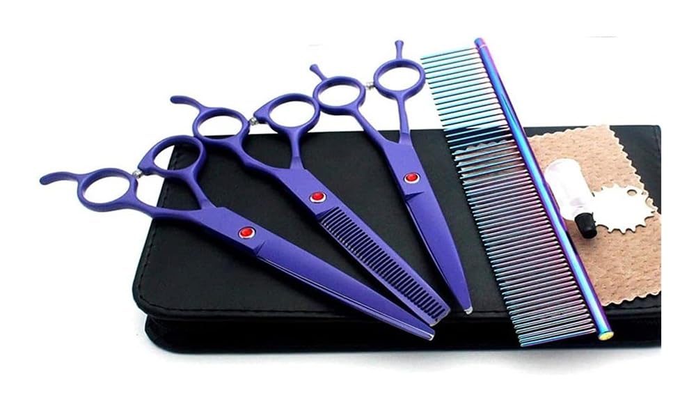 Ciseaux de toilettage, Ciseaux courbés, Ensemble de ciseaux de beauté, adaptés à la coupe des poils des animaux de compagnie(Purple)