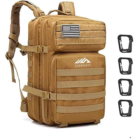 ZEHNHASE 45L Military Tactical Backpack, Molle Shoulder Bag Rucksack for Camping Hunting Hiking Travelling and Mountain Climbing - Khaki Cover