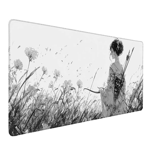 Tapis de souris XXL Geisha gris, une idée cadeau femme élégante pour décorer un bureau