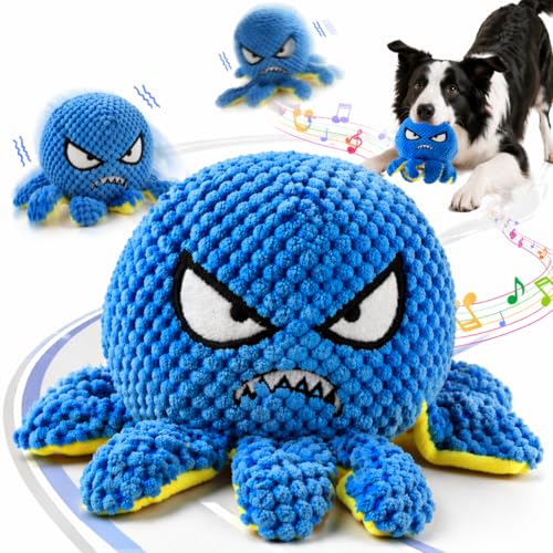 Wofypetny Interactive Dog Toys - Moving Dog Toy to Keep Them Busy, Rechargeable Automatic Music Bouncing Ball with 4 Play Modes, Squeaky Plush Chew Toy for Small Medium Large Dogs, Octopus