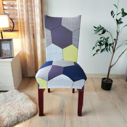 Image of Styleys Chair Covers for Dining Room, Stretch Dining Chair Cover, Washable Spandex Kitchen Chair Slipcovers (Set of 8, Multi Hexagon Pattern, SD3225)