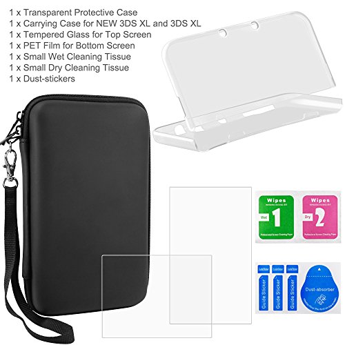 Capa protetora compatível com 3DS XL, com capa dura e 2 protetores de tela, bolsa de viagem de capa