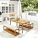 Outsunny 3 TLG. Gartenmöbel-Set Akazienholz Sitzgarnitur inkl. 1 Esstisch mit Schirmloch, 2 Bänke, Balkonmöbel-Set, Gartengarnitur für Balkon, Terrasse, Teak