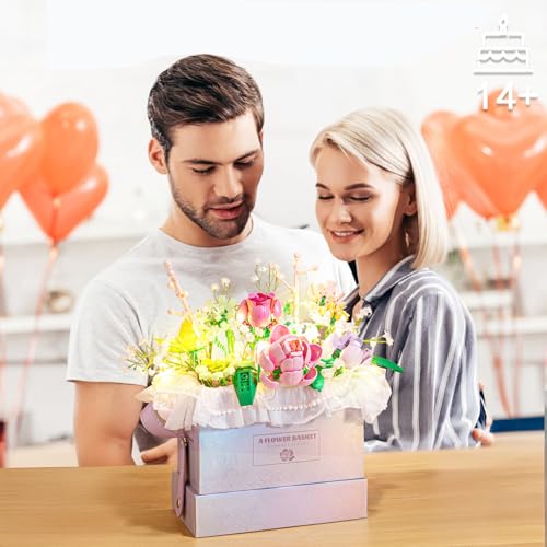 HIGH GODO Flowers Bouquet Building Set, Flowers Basket Building Blocks with Light, 706PCS Botanical Building Kit, Anniversaries Birthday for Women Girlfriend Adults 14+ — view 4
