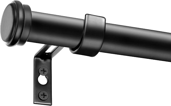 Curtain Rods for Windows 32 to 240, 1 Inch Black Curtain Rod Set, Heavy Duty Drapery Rods with Adjustable Curtain Rods, Outdoor Curtain Rod with Simple End Caps, Room Divider Curtain Rod, 32-240