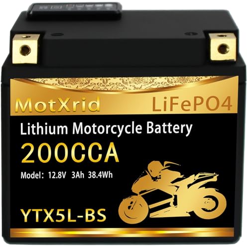 MotXrid YTX5L-BS Lithium battery 3AH 200CCA fits for Motorcycle scooter ATV Compatible with Yamaha Raptor 90 Honda Ruckus NPS50 CRF230F LiFePO4 Powersport Start battery Digital Readout Polarity[- +]